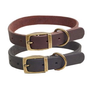 ShopCatDog Full-Grain Leather Dog Collar — Zinc-Alloy Buckle & Welded D-Ring