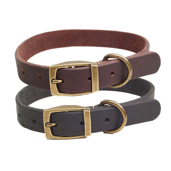 ShopCatDog Full-Grain Leather Dog Collar — Zinc-Alloy Buckle & Welded D-Ring
