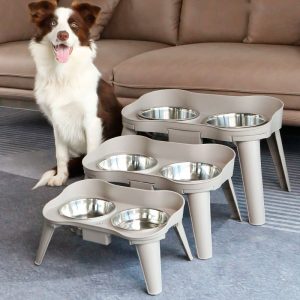 ShopCatDog Elevated Double Pet Bowl Stand — Stainless Steel Inserts, M/L/XL