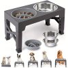 ShopCatDog Elevate+ 5-Height Adjustable Double Dog Bowl with Slow-Feeder, 40oz Stainless Inserts