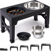 ShopCatDog Elevate+ 5-Height Adjustable Double Dog Bowl with Slow-Feeder, 40oz Stainless Inserts